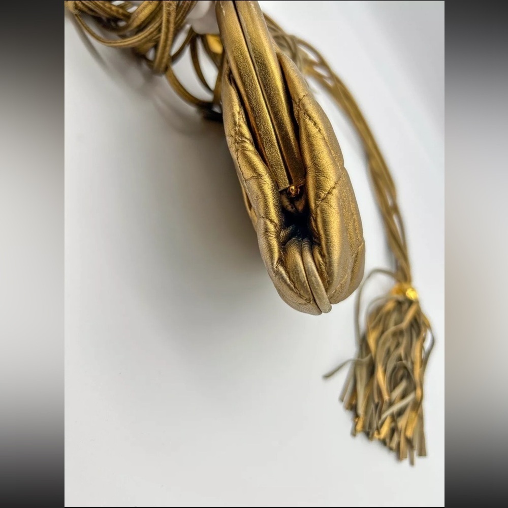 Chanel Quilted Vintage Rare Gold Bronze Waist Pouch bag Tie Fringe sling - Picture 12 of 16